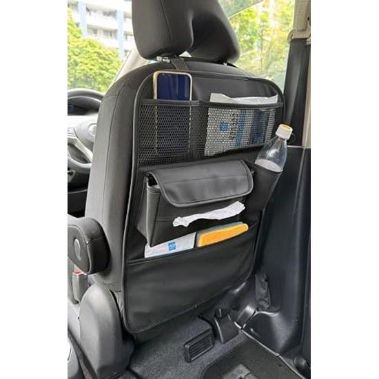Smooth leather-like seat back pocket black