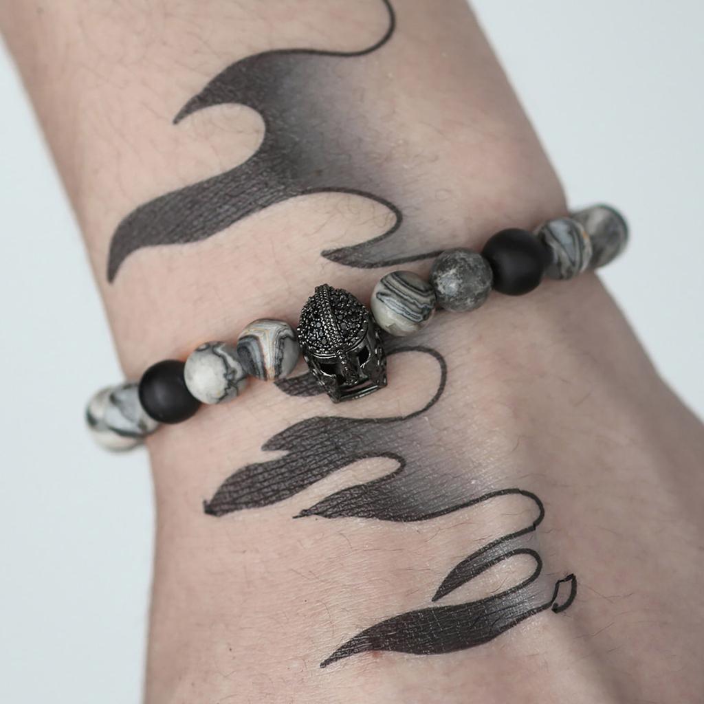 Roman Knight Helmet Beaded Bracelet with Lava Stones Unisex Fashion Accessory Zircon Texture Suitable for Any Occasion