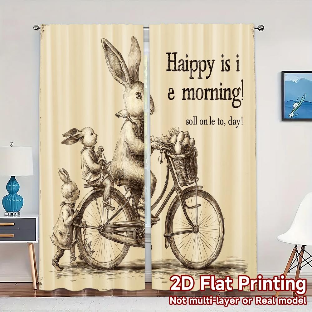 

2pcs 2D FLAT PRINTING Curtains (Without Rod) Bunny Cyclist Popular Light Filtering Curtains Prints Light Filtering Curtains 100*130 Grommet Top 1pcs