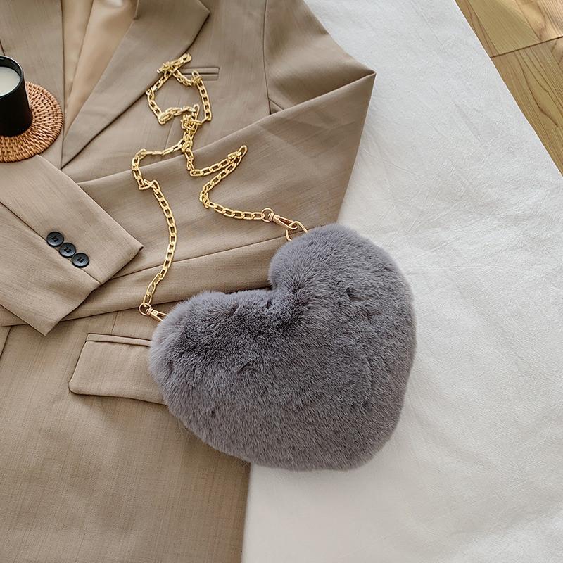 Womens Contemporary Fur Bag Stylish Soft Plush Purse With Chain Ideal For Everyday Use