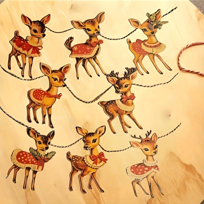 8pcs Vintage Reindeer Christmas Ornaments -Festive Winter Decor for Fireplace & Wall, Holiday Wall Art|Vintage Christmas Decor
