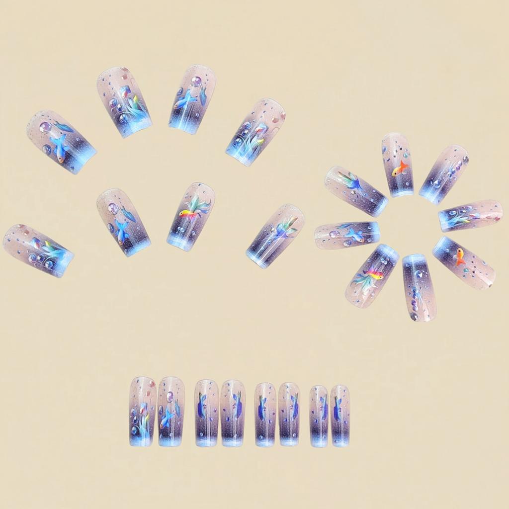Marine Life Press On Nail 24PCS Blue Dolphins Design Breathable ABS False Nail Comfortable Wear For Parties Weddings Daily Activities