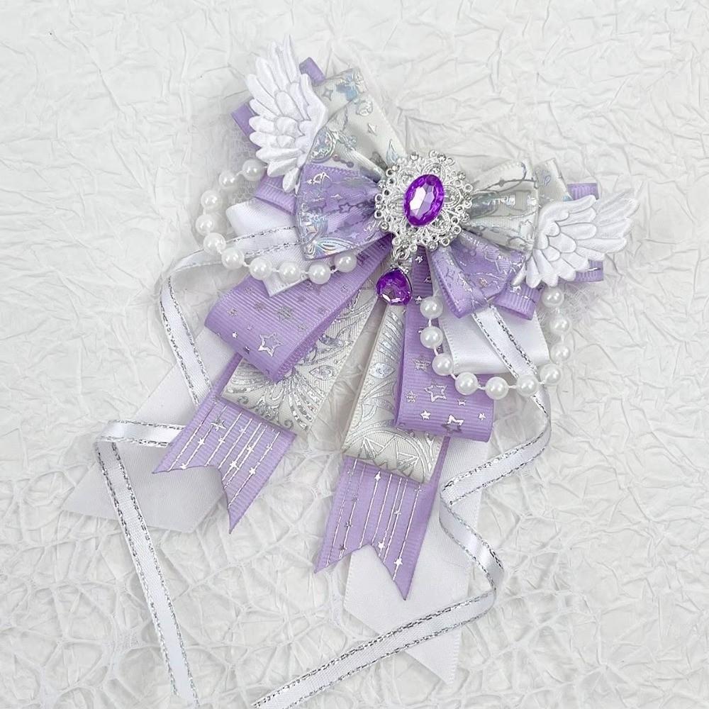 

Handmade Jewelry Itabag Decoration Crystal Pearl Knot Bowknot Lolita Angel Wing Bow Bag Pendant Long Streamers Anime Collectible фіолетовий