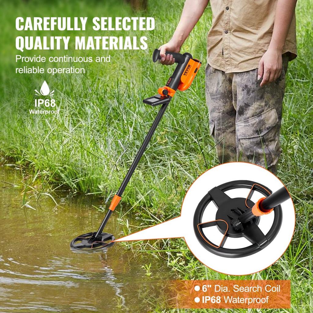 Metal Detector for Kids, 6 Inch Waterproof Search Coil with LCD Display, Adjustable 26''-36'' Gold Detector, Lightweight Carbon Fiber Stem for Junior