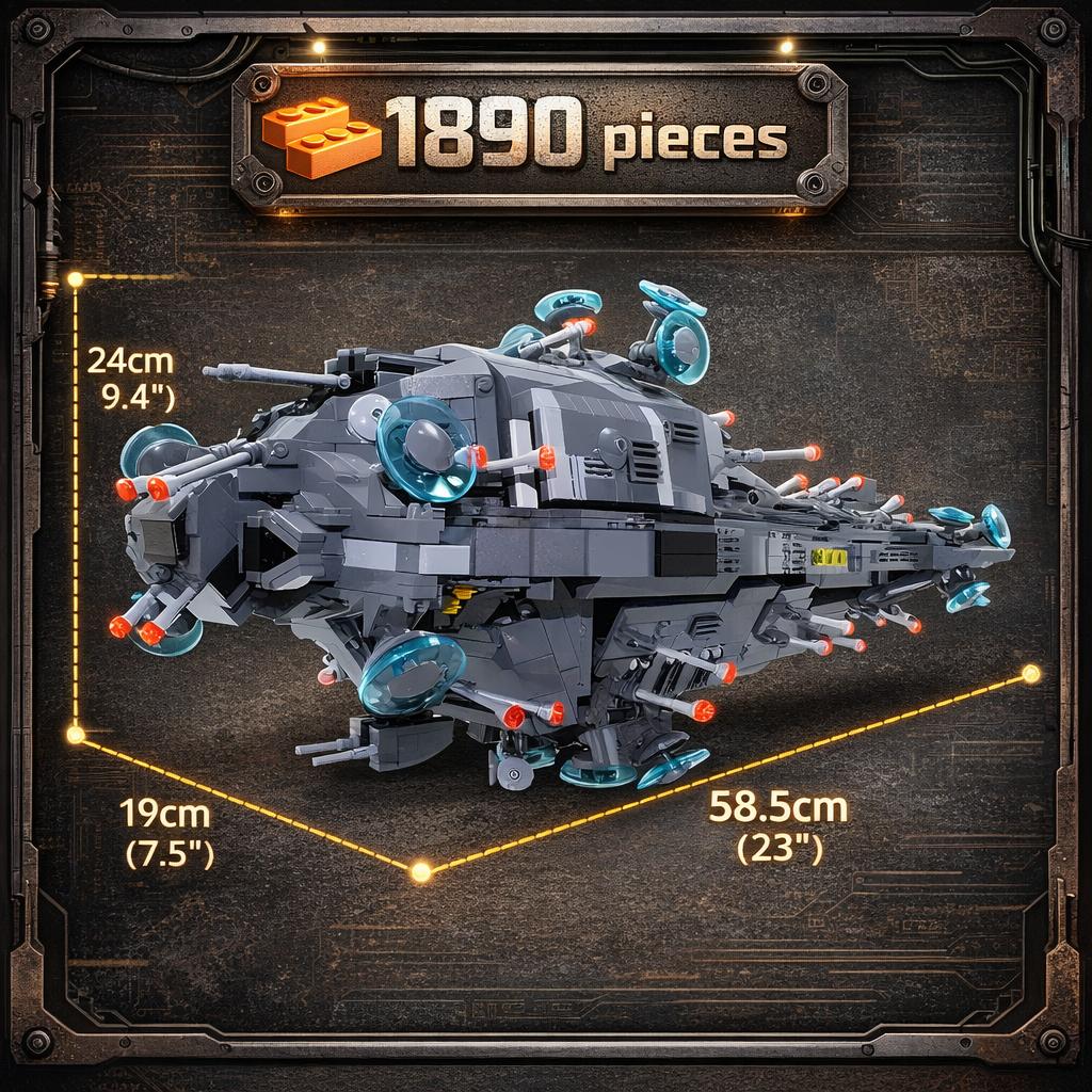 MOC Futuristic Sci-Fi Space Battleship Cruiser Building Blocks DIY Assemble Toy Desktop Ornament Holiday Gift