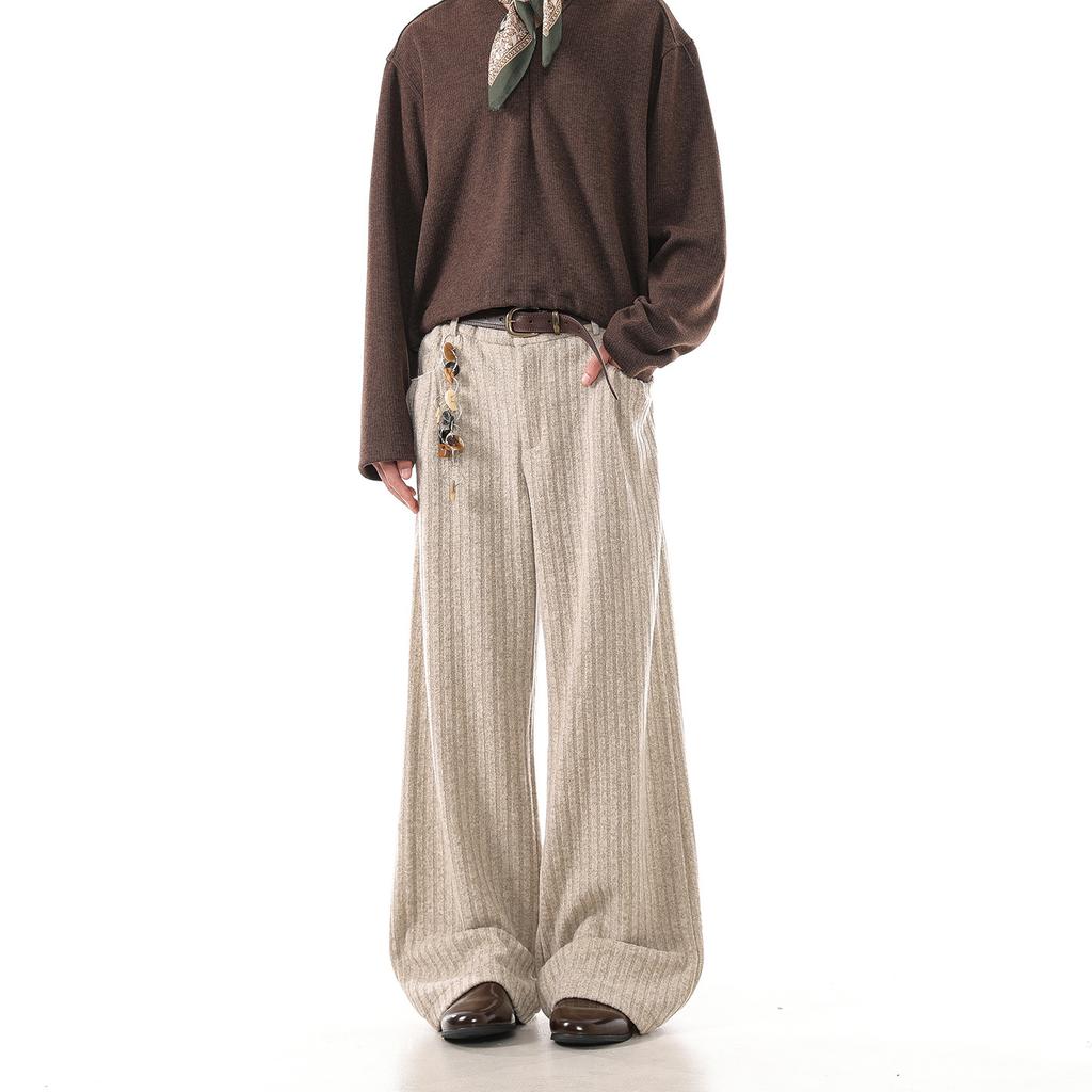 Light luxury upstart old money style retro woolen trousers for men and women, new thickened straight casual trousers in autumn and winter