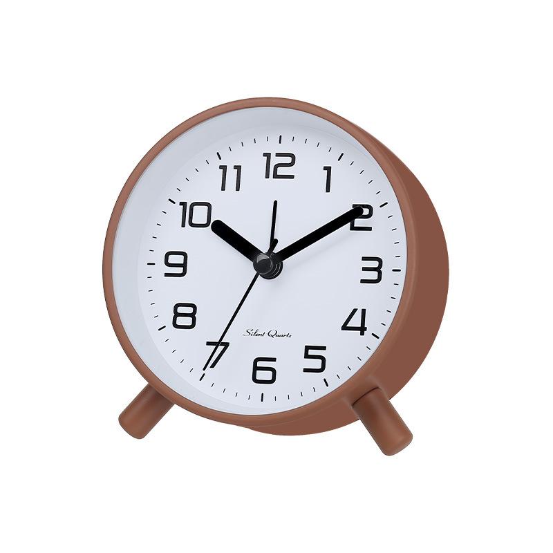 Simple modern alarm clock, creative pastoral large character silent round square bedside clock, student and children's alarm clock, metal table