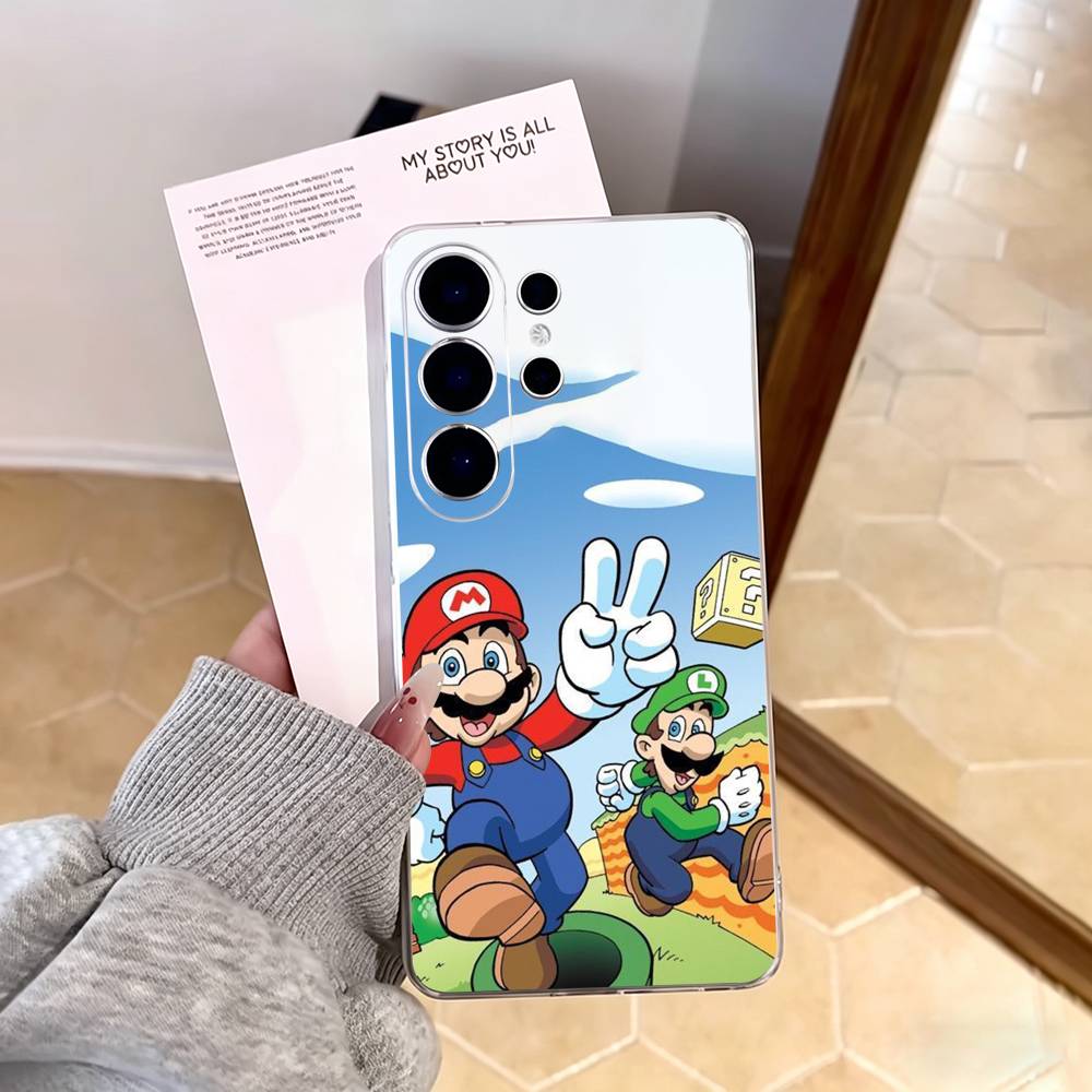 cartoon S-Super M-MarioS Bros Phone Case For Samsung S25,S24,S21,S22,S23,S30,Ultra,S20,Plus,Fe,Note,10,9,5G Transparent Cover