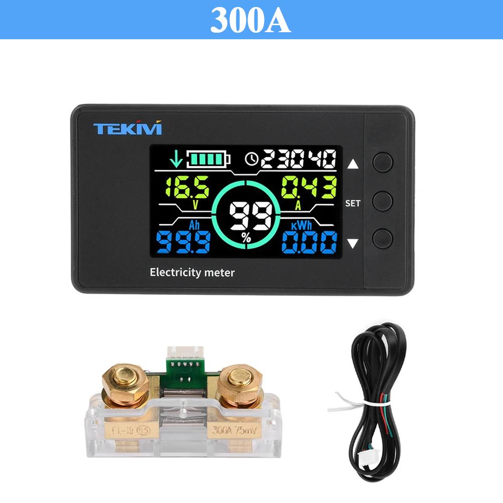 Battery Tester Coulomb Counter Meter 50A 100A 300A 500A Color Screen Battery Capacity Indicator Ammeter Voltmeter DC 7.5-100V