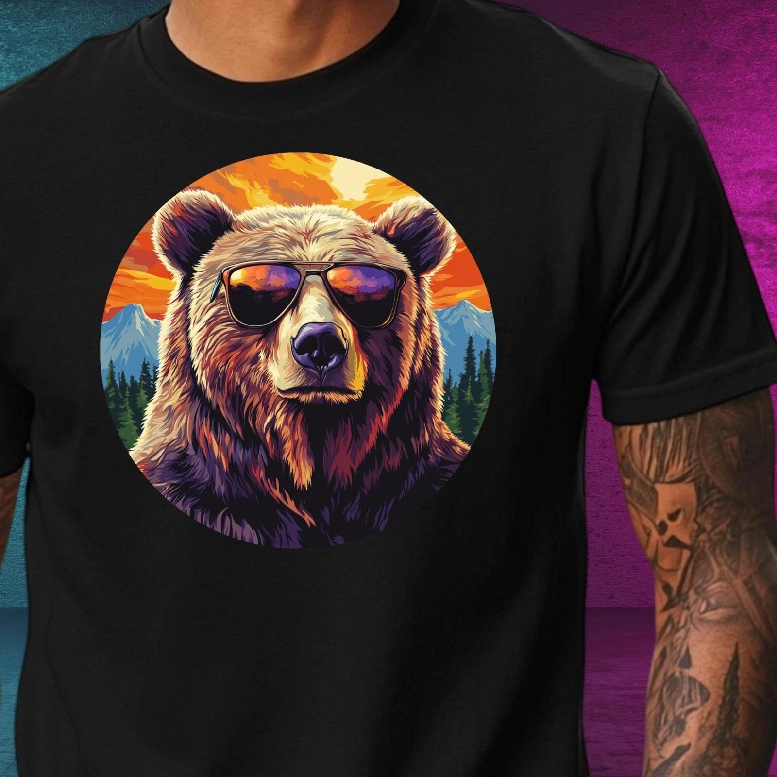 T-Shirt Herren Grizzlybär mit Sonnenbrille Motiv Baumwolle Größe XS bis 5XL XXXXL