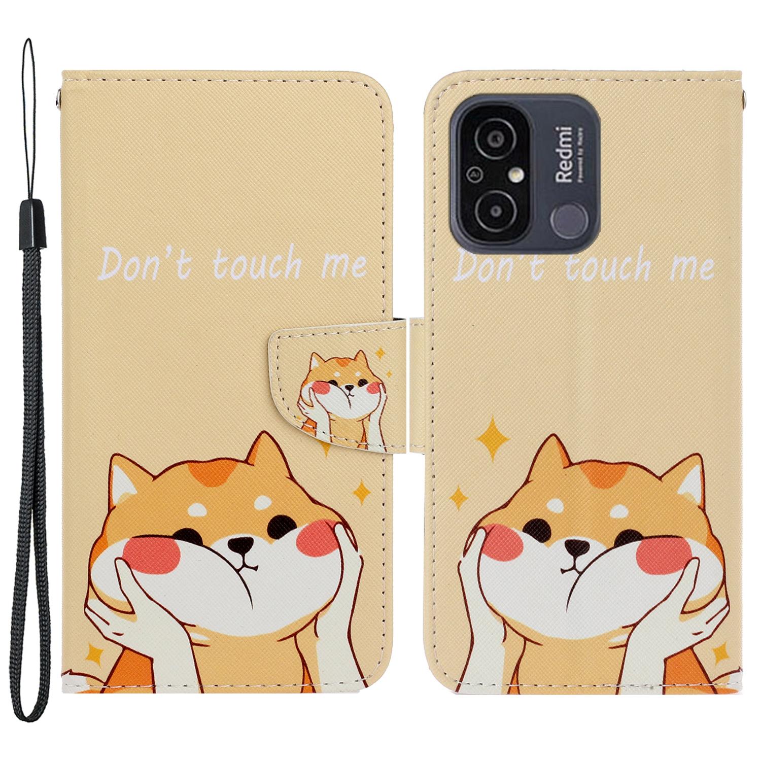 

For Xiaomi Redmi 12C 4G PU Leather Flip Phone Case Pattern Printing Stand Wrist Strap Wallet Cover Shiba Dog