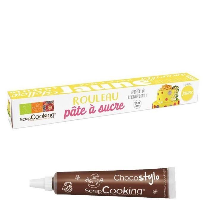 Pâte à sucre - Non spécifié - Ø 36 cm - Jaune - Prête à dérouler - Stylo chocolat inclus