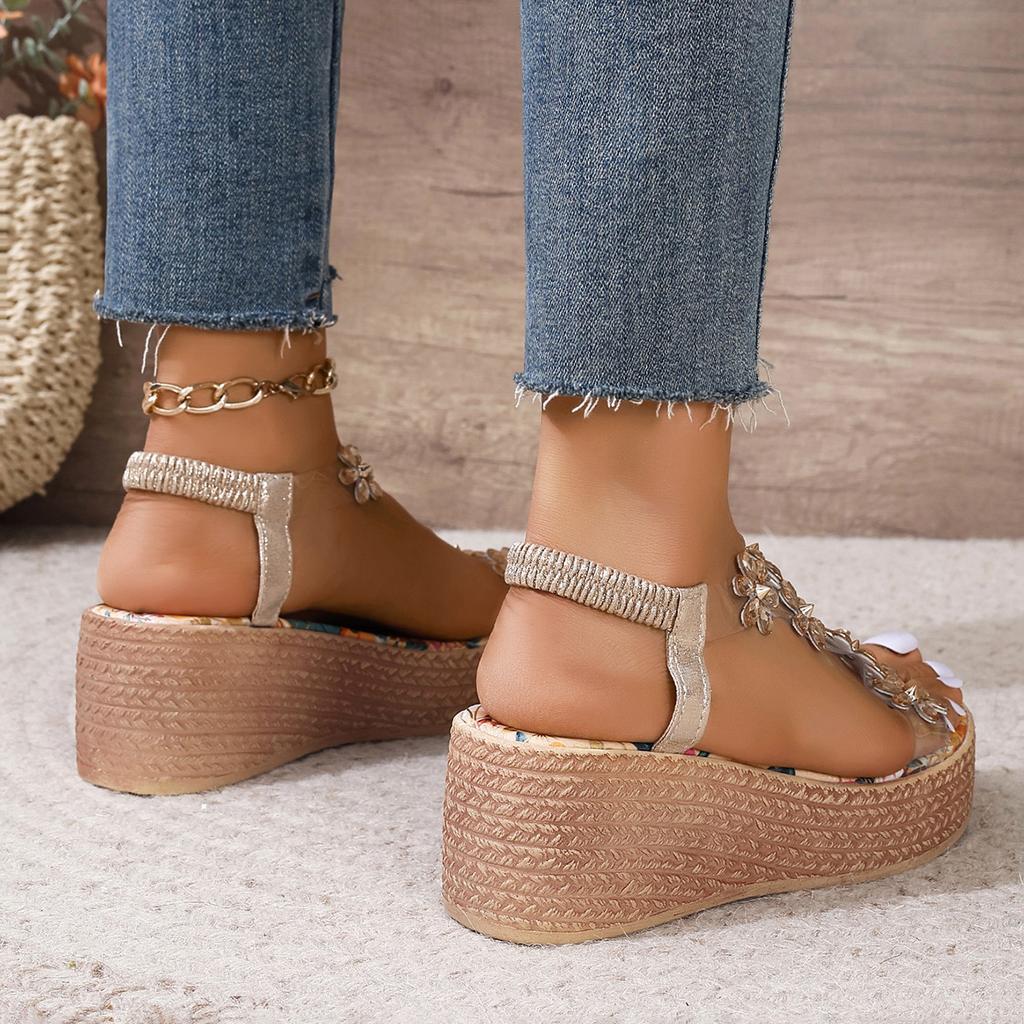 Wedge Heel Round Toe Thick Sole High Heel Women's Shoes New Fashionable Summer Elegant Party Banquet Sexy Women's Sandals