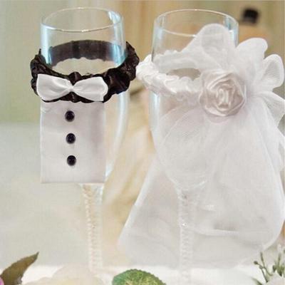 2 unids/lote boda novia novio vestido copas de vino envuelve botellas de cristal de champán cubierta boda fiesta eventos decoración adornos 