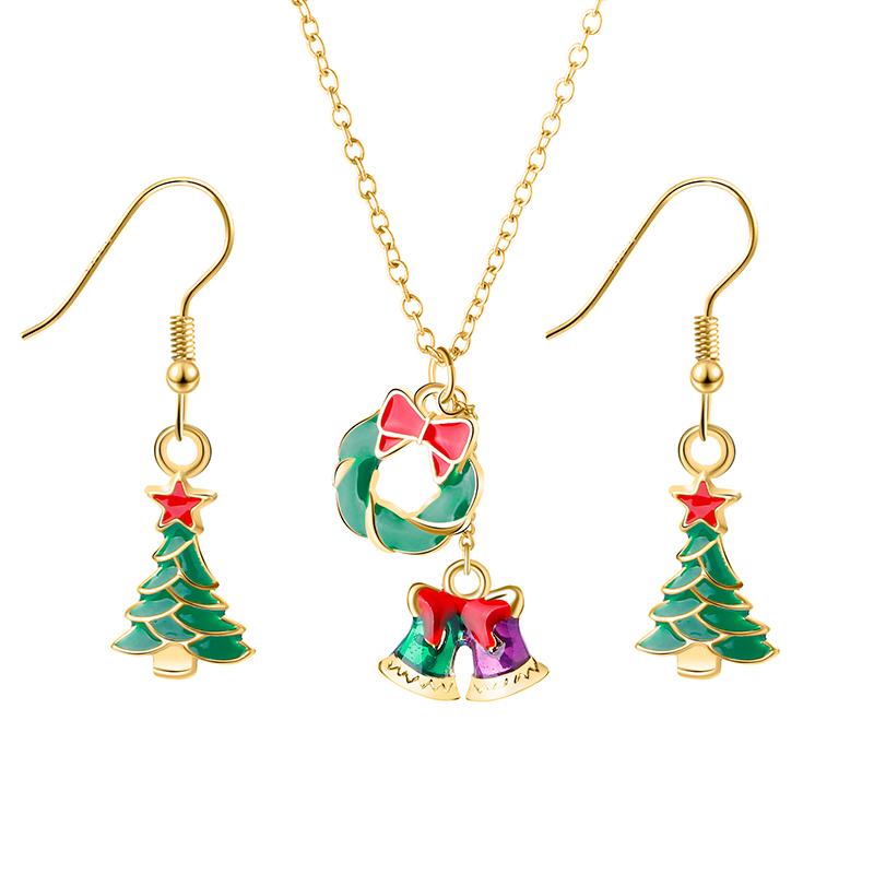 Christmas Collection Jewelry Set Reindeer Head Drop Earrings Santa Claus Charm Necklace Xmas Gift For Women Girls