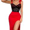 Mehrfarbiges Sexy Enganliegendes Träger-Spitzenkleid Kaiserliche Schwester Schlitz-Enden Damenmode Temperament Damen Langkleid Hüftwickel