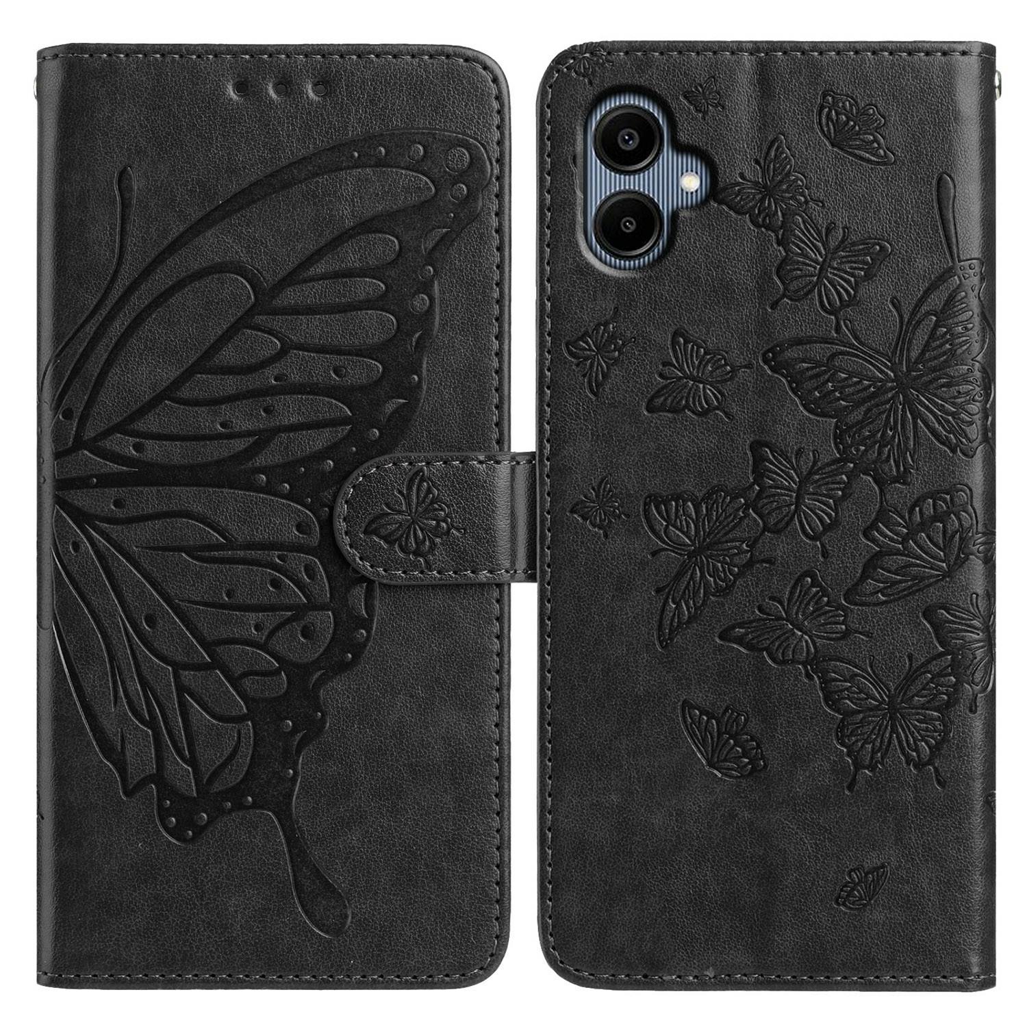 

For Samsung Galaxy A05 4G Case Butterfly Imprinted Wallet Stand PU Leather Flip Phone Cover with Strap Black