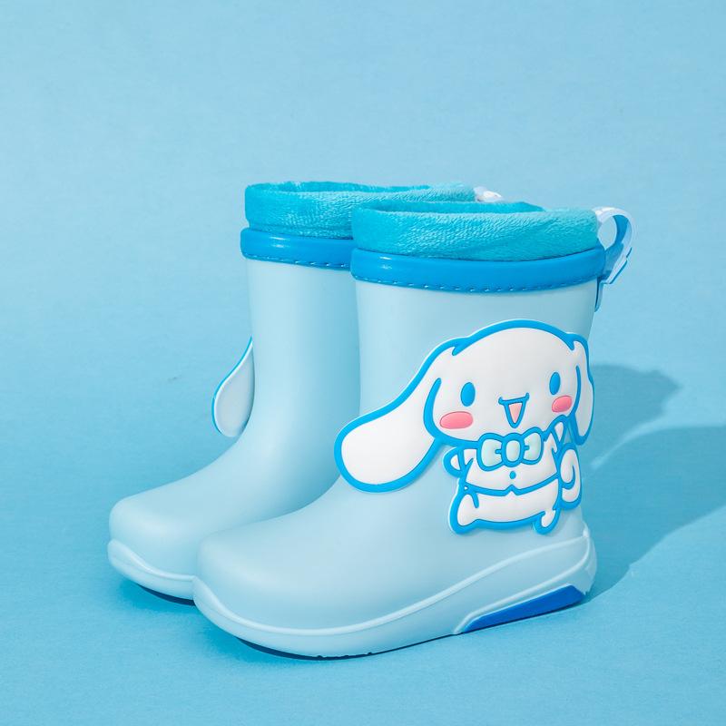 Children's Rain Boots with Fleece Lining Kuromi Cinnamoroll Hello Kitty Girls' Rain Boots Non-Slip Kids' Rubber Shoes
