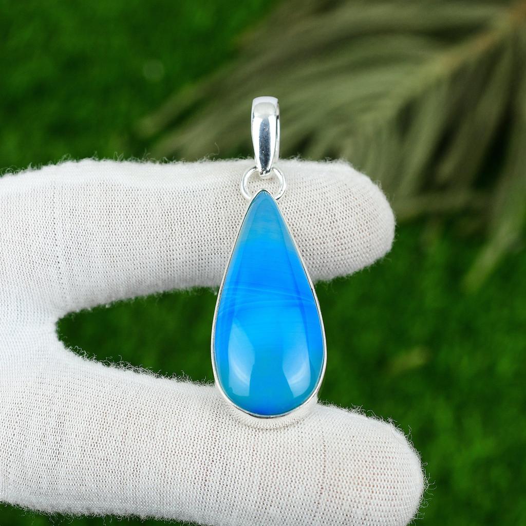 Mothers day Deal 925 Sterling Silver Blue Botswana Agate Stone Daughter Pendant