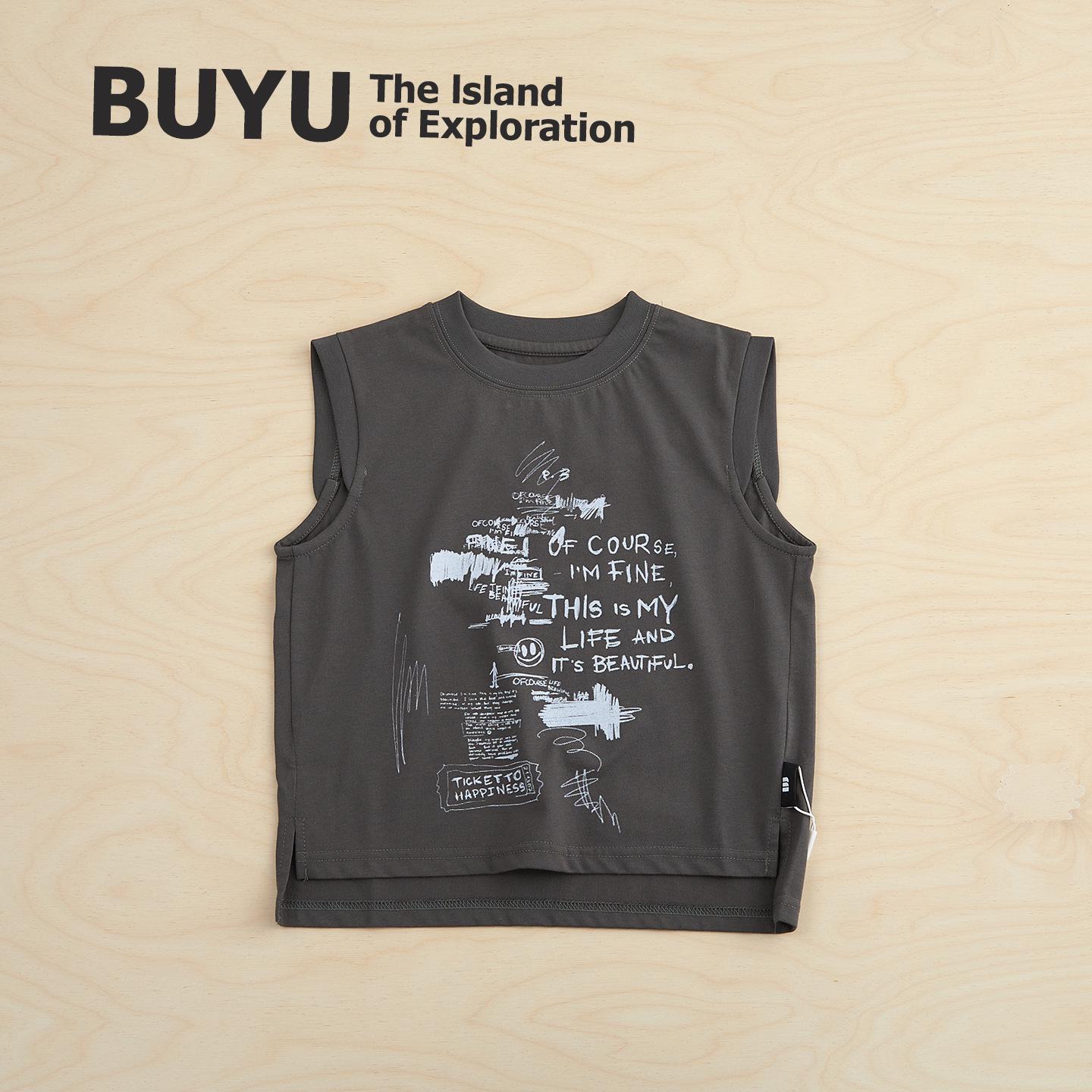 Kids  Breathable Graffiti Tank Top - Trendy Sleeveless Korean Style 140 cm темно-серого