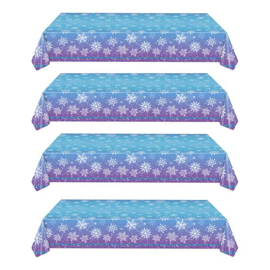 Yousheng Disposable Tablecloth Waterproof Snowflake Tablecloth Sparkling Winter Theme Table Cover for Christmas New Year Parties