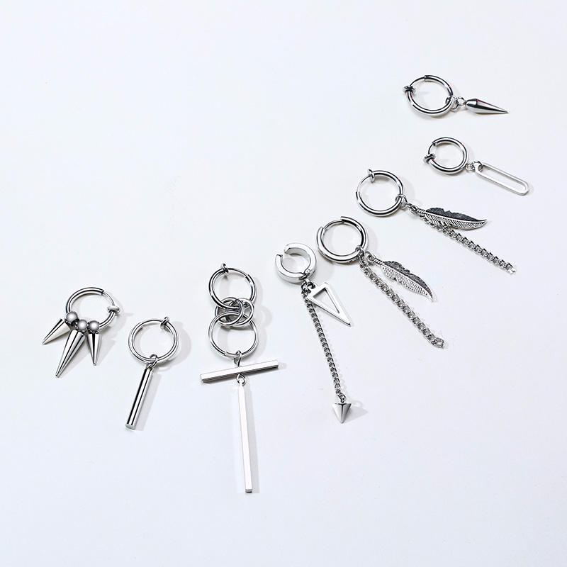 Small Tree Single Spike Onch Earings for Men Huggie Hinged Stainless Steel Male Jewelry