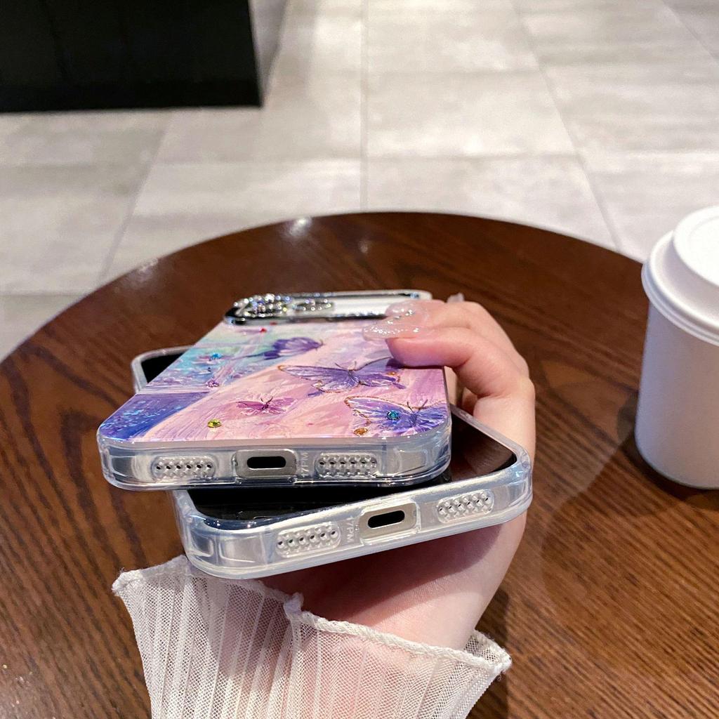 Custodia per Telefono Pittura a Olio Artistica con Farfalle per Apple 17 Pro Max & 16 Pro - Design Unico con Ampia Apertura