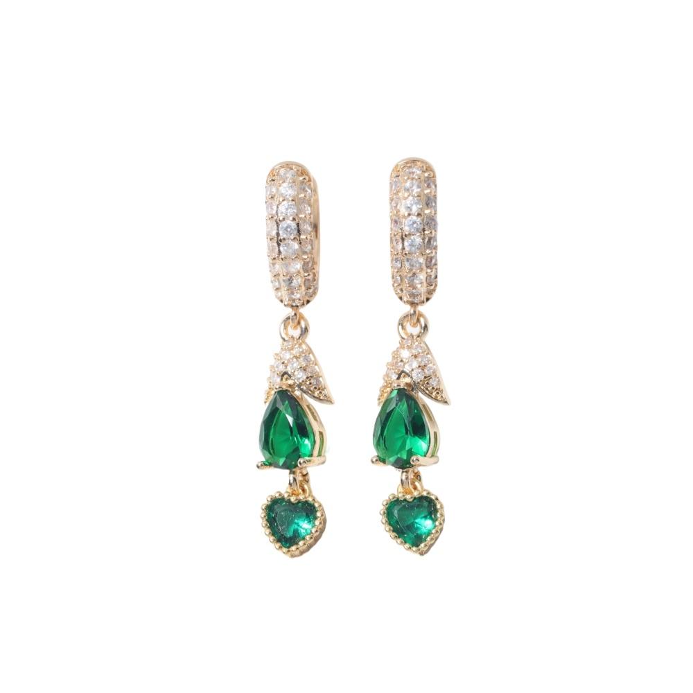 Fashion Green Heart Shape Dangle Earrings with Sparkling Zirconia Elegant Earring for Women Party Wedding Jewelry Gift