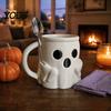 Halloween Party Geschirr Eisbecher mit Löffelhalter, 3D-gedruckter süßer Geisterbecher, Geformter Kaffeebecher Stiftehalter Dekoration, Weihnachten Geburtstag