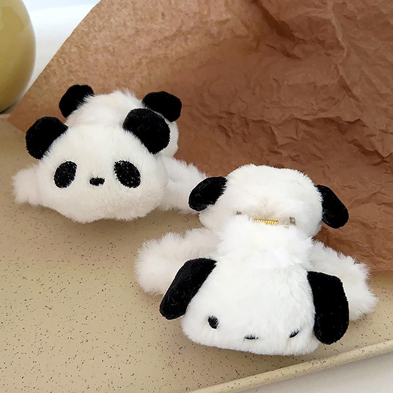 Doll Plush Panda Hair Claw Fashion Cartoon Korean Style Animal Shark Clip Acrylic Large Size Winter Cross Hair Clip