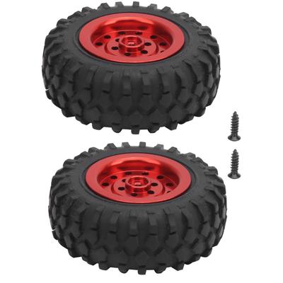 Pneus de Camion RC 55mm2.2in avec Vis Alliage d'Aluminium Caoutchouc Antidérapant pour WPL D12 110(R rouge )