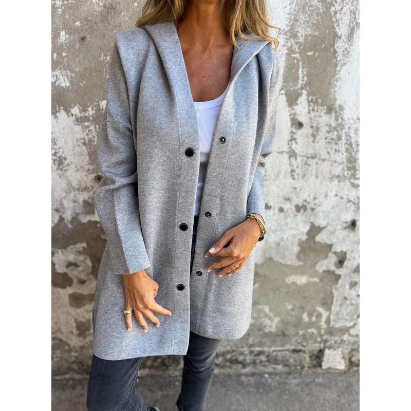 Women Solid Color Hooded Single Breasted Casual Jacket