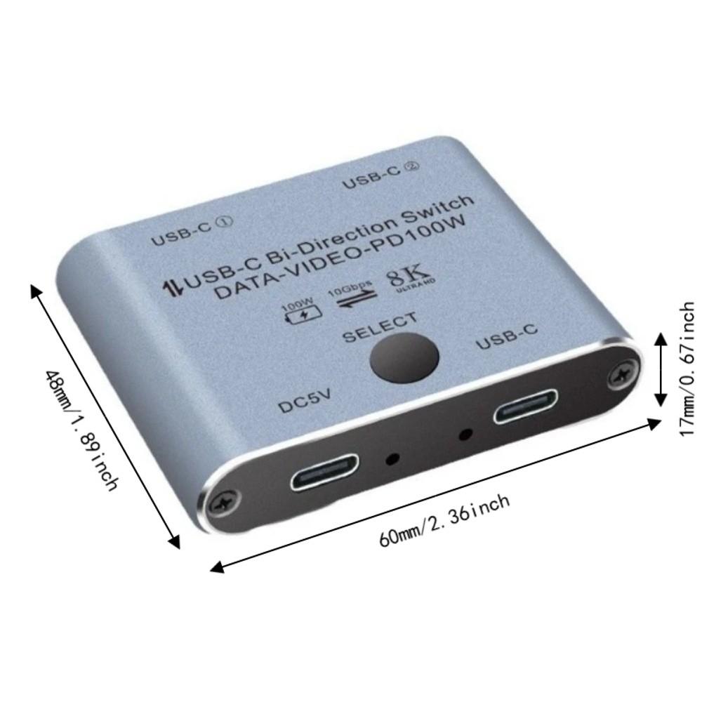 100W Power Delivery USB C Splitter 8K@60Hz Type C Switcher Splitter HD KVM Switch For 2 Computers