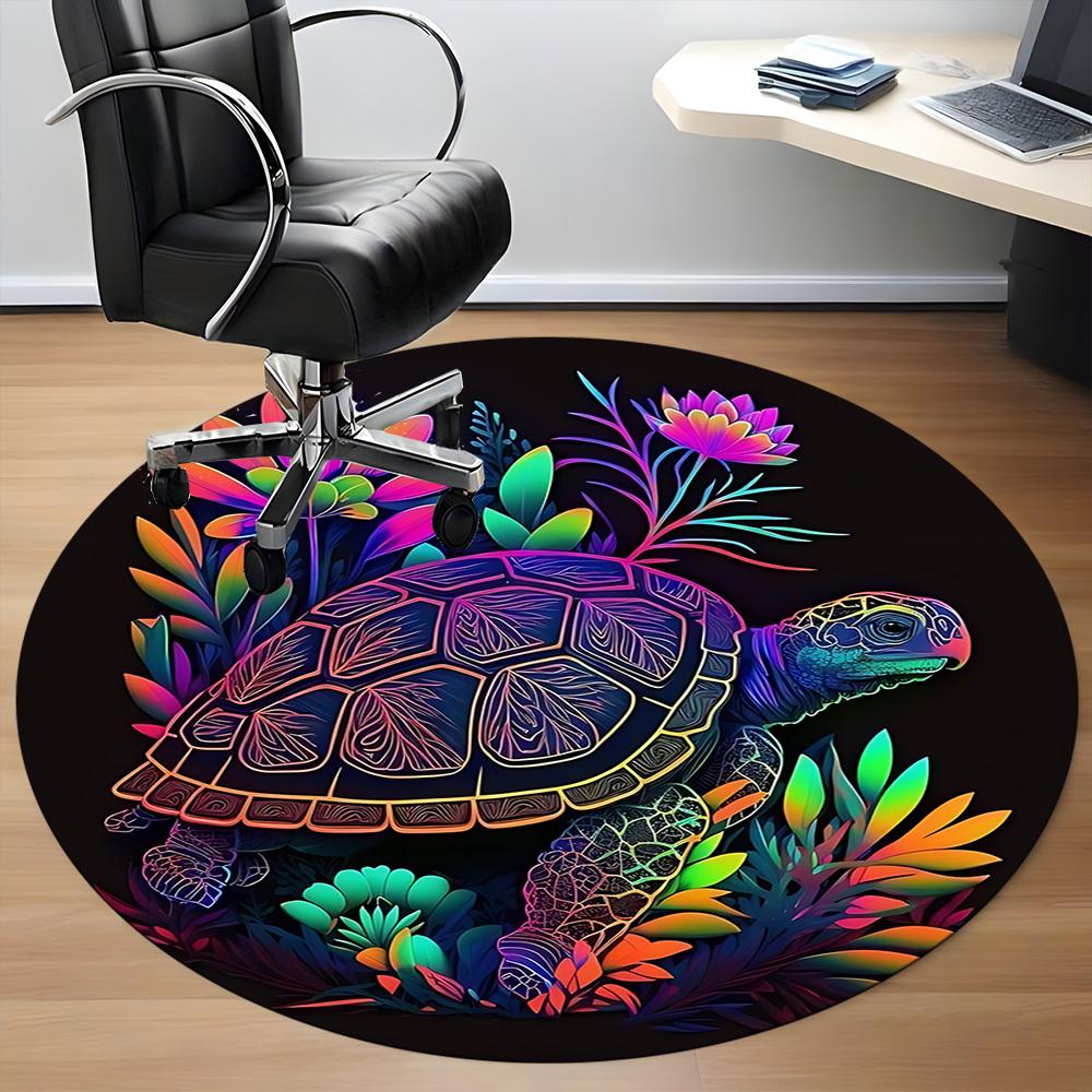 1pc Turtle Garden Office Round Area Rug, Indoor Mat Suitable ForOffice, Under Office Chairs Bedroom Living Room Home Decor, Room Deco  D096