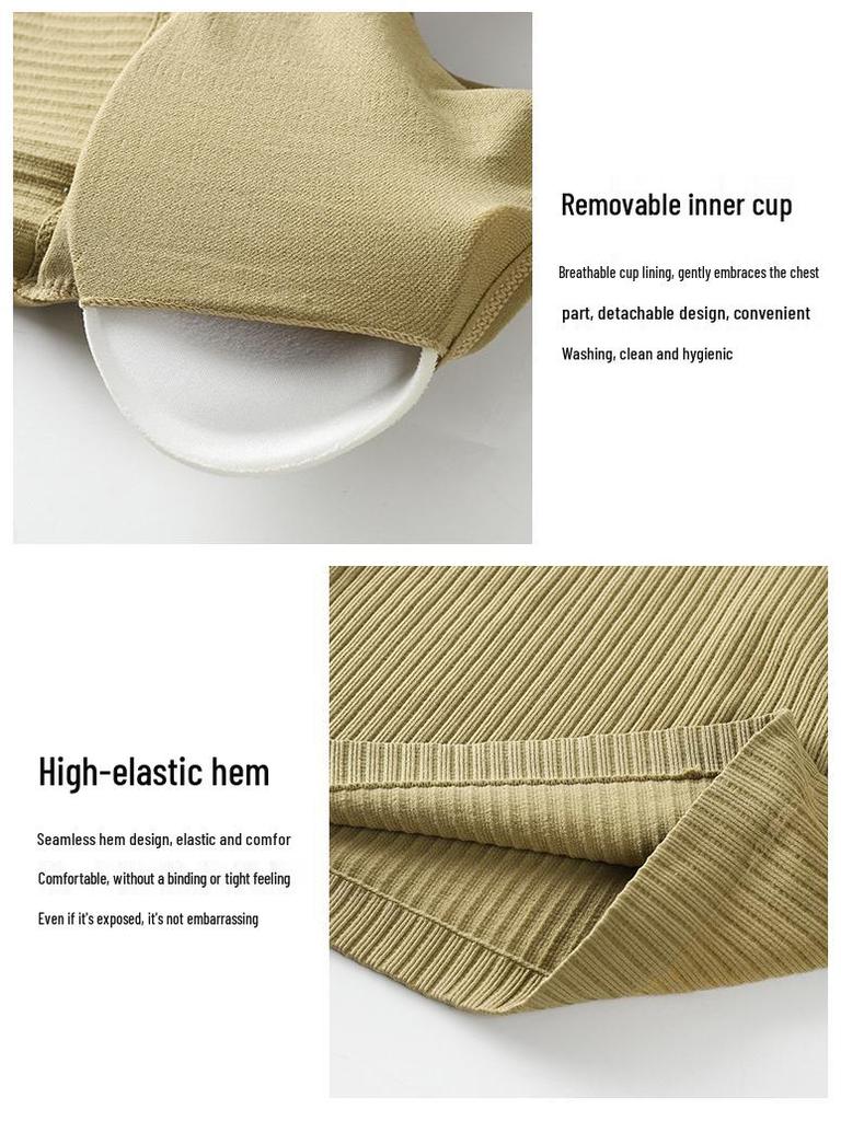 Čtyřsezónní bezešvé žebrované tílko s výstřihem do V, vestavěnou podprsenkou a stylovým designem zad