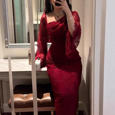 Frühlings Elegantes Spitzen Strass Bodycon Abendkleid für Damen Europäischer & Amerikanischer Stil Cocktailparty Formelles Kleid