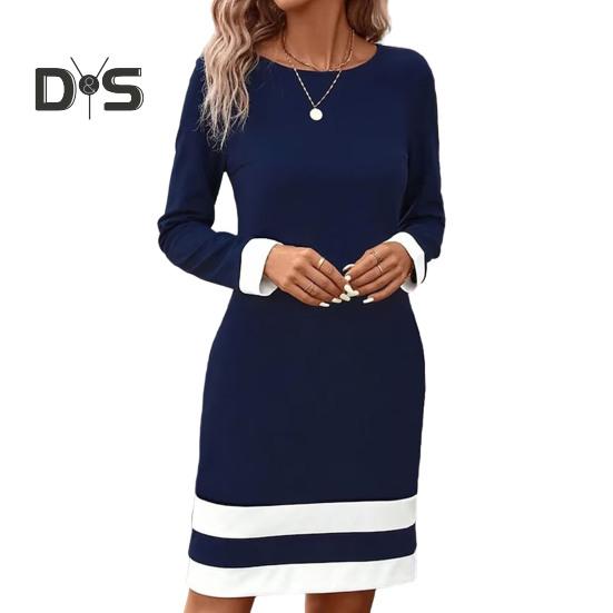 Women Elegant Pullover Dress Striped Print O Neck Long Sleeve Casual Dress Spring Autumn Mini Dress Slim Fit Dress