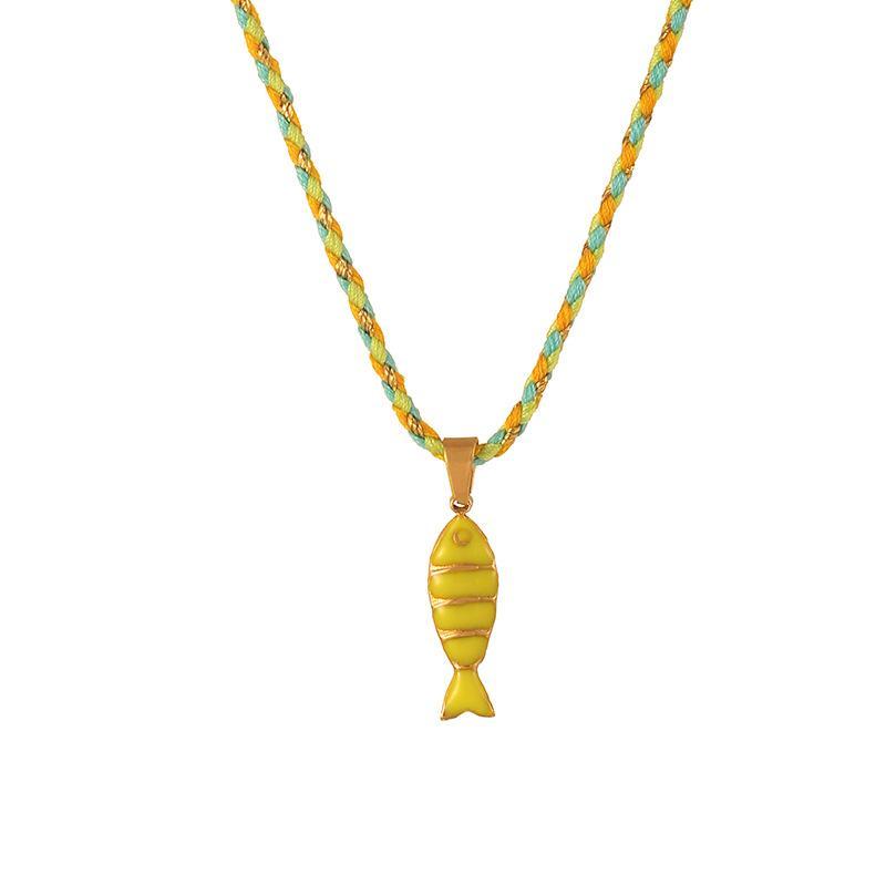 Bohemian Layered Fish Pendant Necklace Colorful Enamel Cute Trendy Adjustable for Teen Girls School Daily Wear