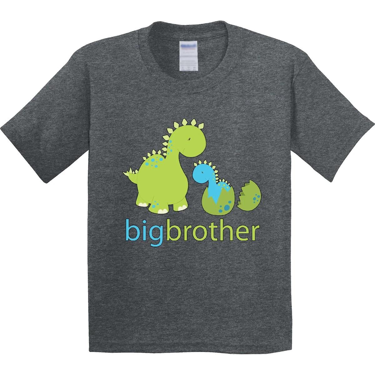 Inktastic Happy Dinosaur New Big Brother Youth kids boys T-Shirt Green Blue Little Family 100