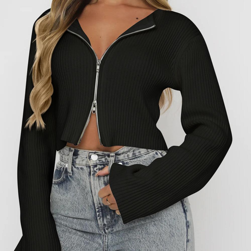 

Новый женский однотонный кардиган на молнии с длинным рукавом для осени и зимы XL чёрный