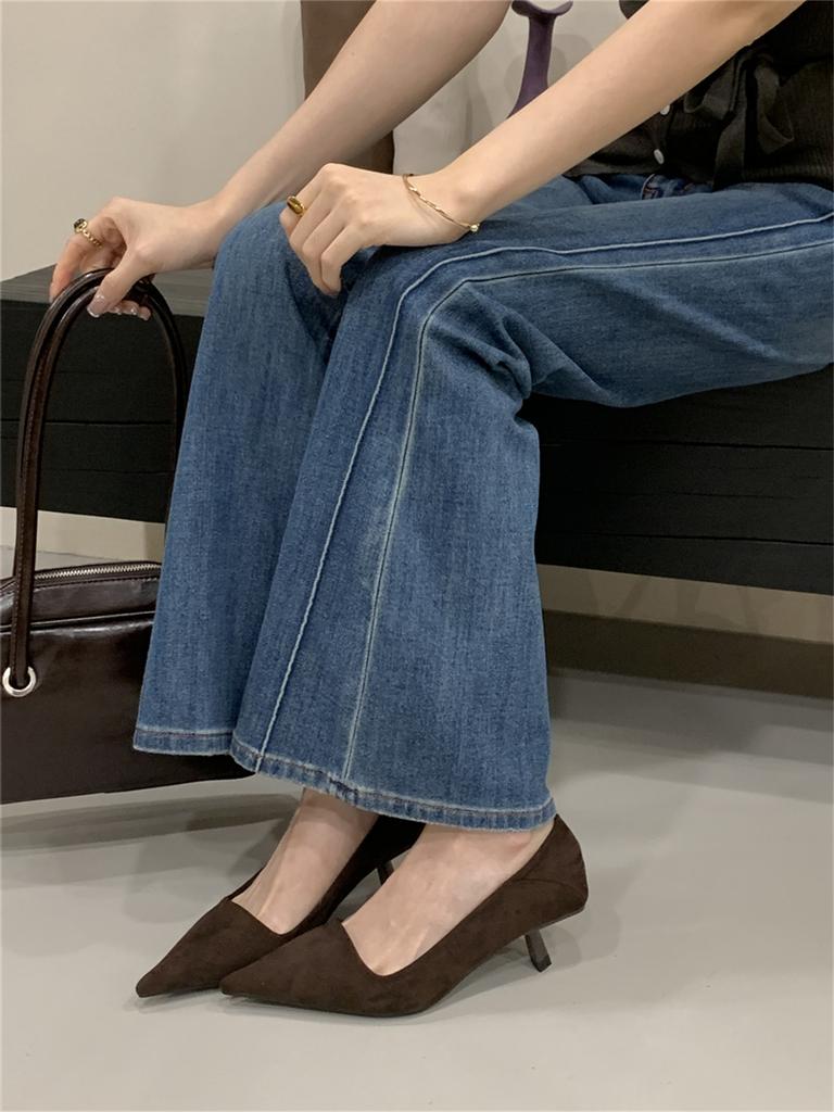 Damen High Heels Frühling und Herbst 2025 neu Feenstil dünner Absatz spitze Zehenpartie flacher Ausschnitt mittlerer Absatz Einzelne Schuhe