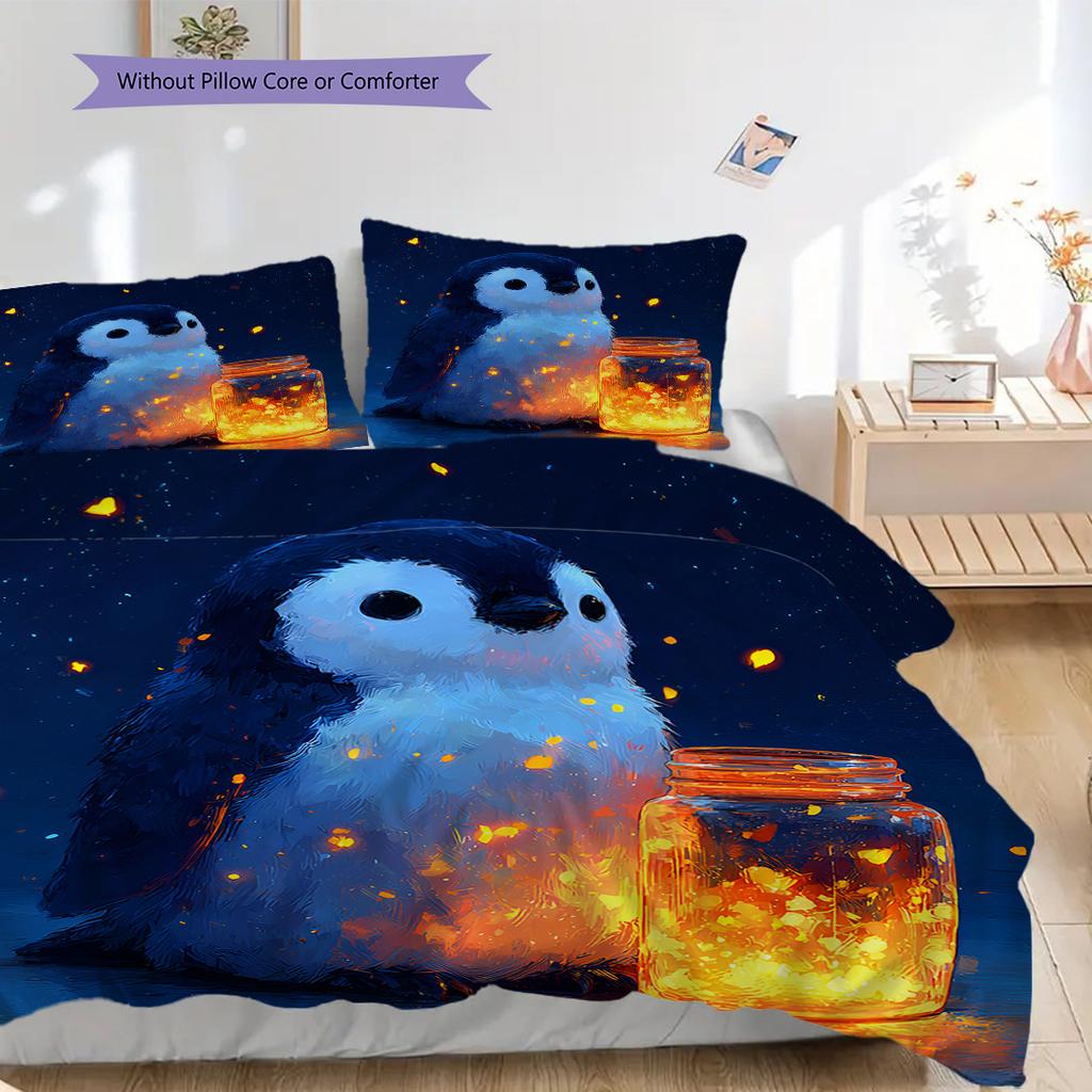 Pinguinmuster Bettwäsche Steppdecke Set Bettbezug Kissenbezug Heimdekoration Geburtstagsgeschenk (1 Bettbezug + 2 Kissenbezüge, ohne Füllung)