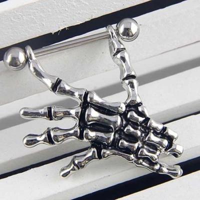 14G Sexy Skeleton Skull Hand Bar Barbell Nipple Shield Ring Punk Body Piercing