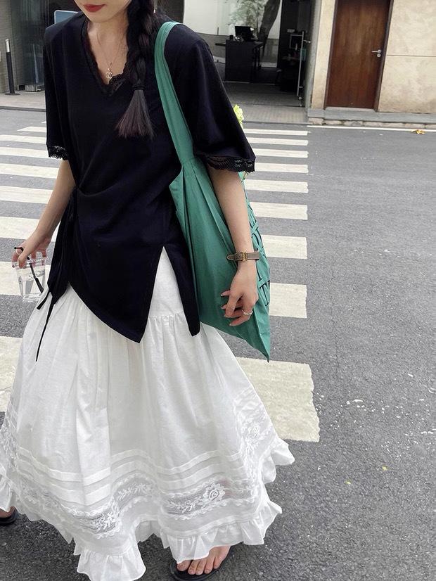 Spring 2026 Floral Lace Ruffled Women's Gentle Style Long Skirt