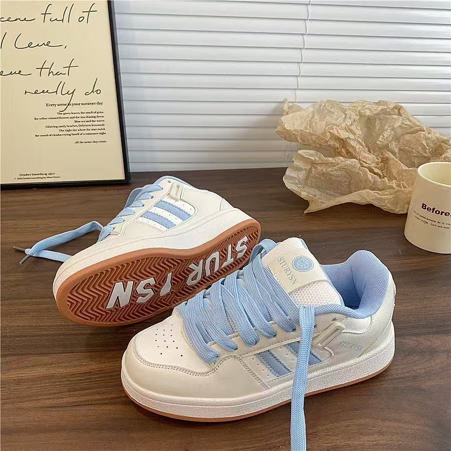 Hong Kong style white and blue niche bread shoes waterproof autumn new couple campus casual sports shoes