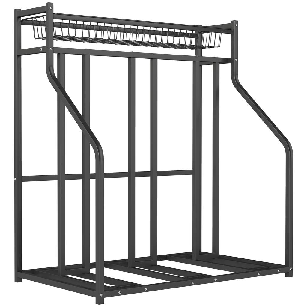 Bike Rack 3 Bike Parking Stand With Top Basket 4 Hooks 90 X 54 X 100 Cm Black