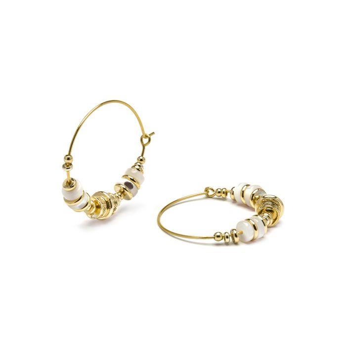 Boucles d'oreilles - LUXENTER - Darkba - Argent sterling 925 - Nacre blanche - Finition or jaune 18 carats