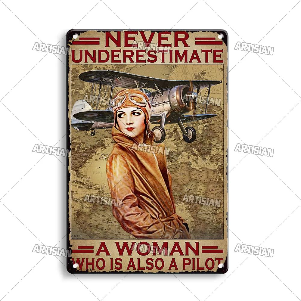 Artisian Pilot Metal Sign Flight Attendant Tin Plate Airplane Aviation Decorative Plaque Wall Decor Garage Bar Pub Club Hotel