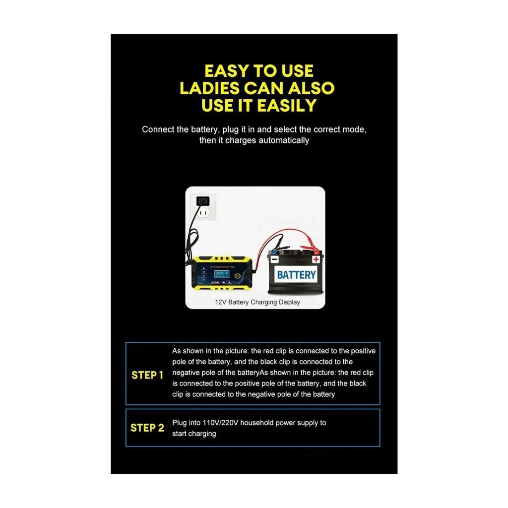 12V Intelligent Car Battery Charger - Pulse Repair, LCD Display, Suitable for Cars & Motorcycles&ship&Water Motorcycle