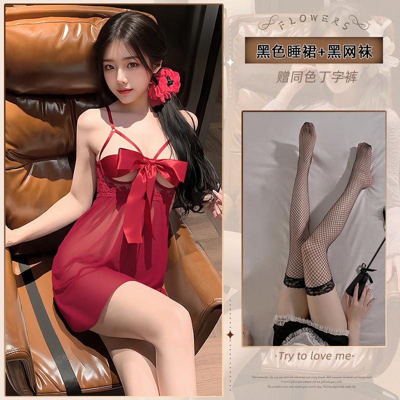 Sex underwear large size suspender lace temptation pajamas pure desire hollow lace-up sexy hot uniform free set